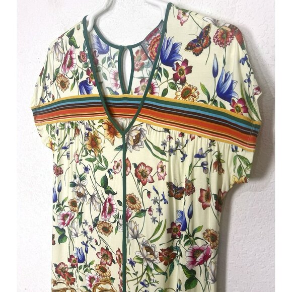 Johnny Was Felix Trapeze Floral & Striped Banboo Midi Casual Dress Medium M - Picture 4 of 14